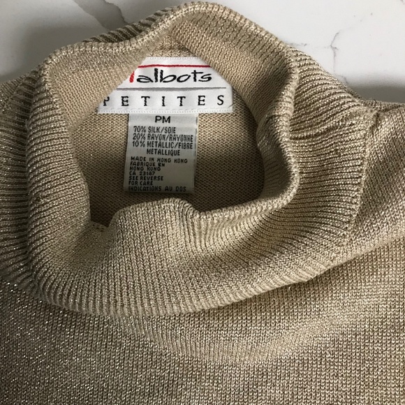 Talbots Women’s Gold Lame Mock Neck Sweater Petite Medium - Picture 3 of 4